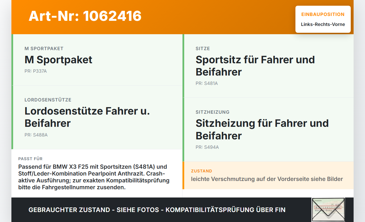 BMW X3 F25 10-14 Kopfstütze für Beifahrer Sitz Rechts oder Links Vorne Crash Aktiv BMW X3 F25 10-14 24.01.2013... Vorschau 3