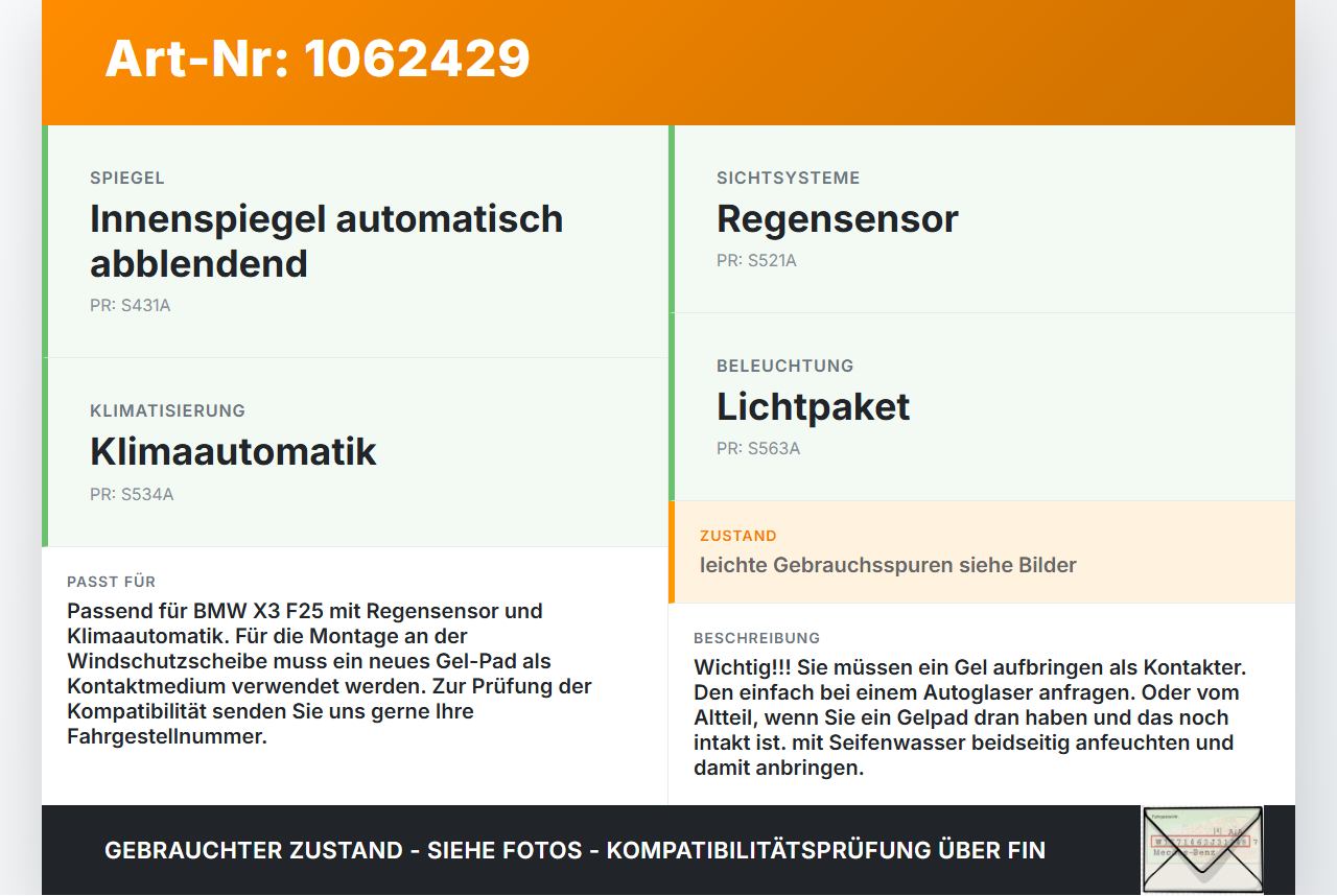 BMW X3 F25 10-14 Regensensor Lichtsensor Solarsensor BMW X3 F25 10-14 24.01.2013 6832977 61356832977 9271879-01... Vorschau 3