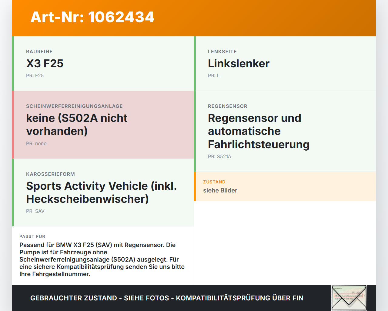 BMW X3 F25 10-14 Waschwasserpumpe Waschpumpe Scheibenreinigung BMW X3 F25 10-14 24.01.2013 67128362154 8362154 gebraucht Vorschau 3