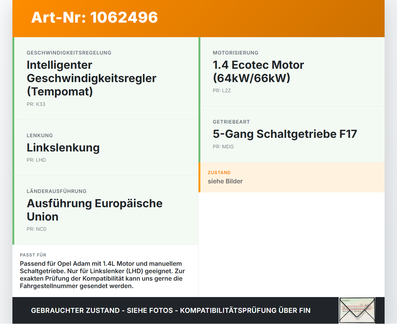 Opel Adam M13 12-19 1,4 64KW Gaswertgeber Gaspedal Opel Adam M13 12-19 04.10.2013 13305804 gebraucht Vorschau 3