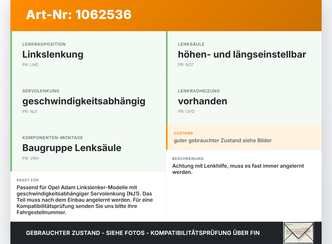 Opel Adam M13 12-19 Lenkhilfe elektr. Lenksäule Opel Adam M13 12-19 04.10.2013 13413351 522976190 325401571 gebraucht Vorschau 3