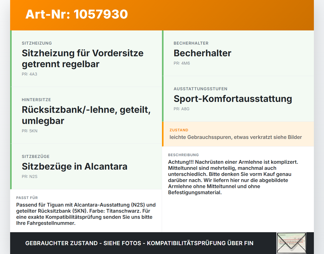 VW Tiguan 5N 11-16 Armlehne Mittelarmlehne Auflage mit Becherhalter für Rücksitzbank titanschwarz VW Tiguan 5N... Vorschau 3