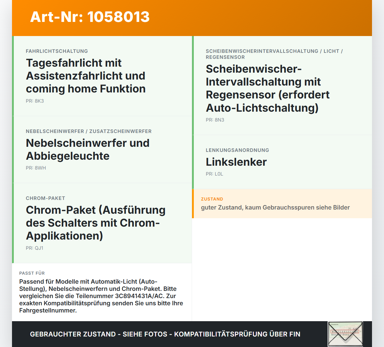 VW Tiguan 5N 11-16 Lichtschalter Schalter VW Tiguan 5N 11-16 12.12.2012 3C8941431A gebraucht Vorschau 3