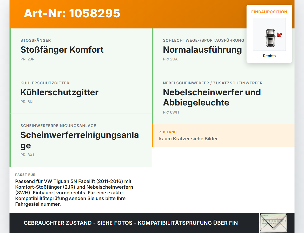 VW Tiguan 5N 11-16 Blende für Nebelscheinwerfer Stoßstange Rechts VW Tiguan 5N 11-16 12.12.2012 5N0853666J gebraucht Vorschau 3