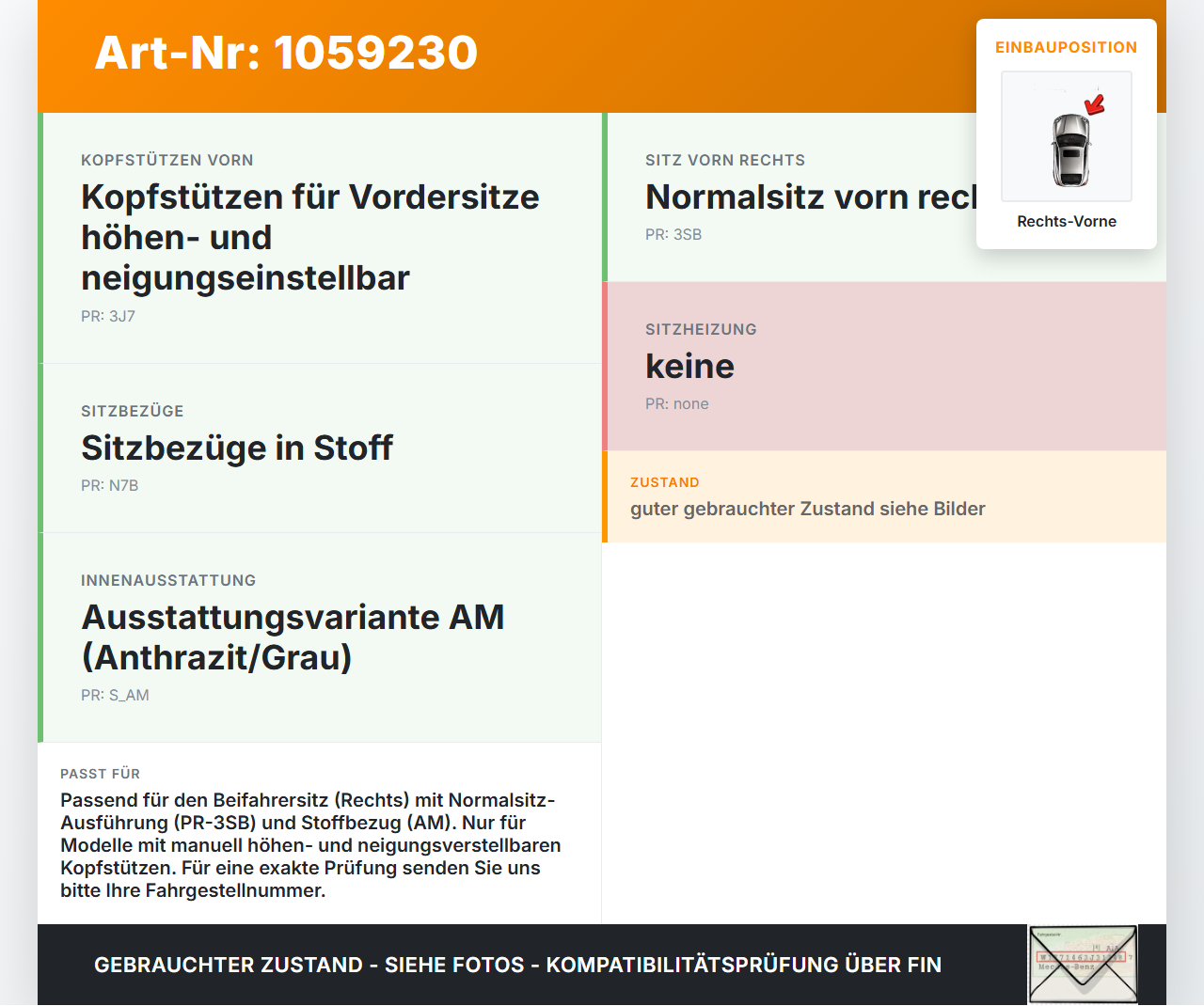 Seat Altea 5P 04-09 Kopfstütze Beifahrersitz Rechts Vorne Seat Altea 5P 04-09 21.11.2007 1K0881914B gebraucht Vorschau 3