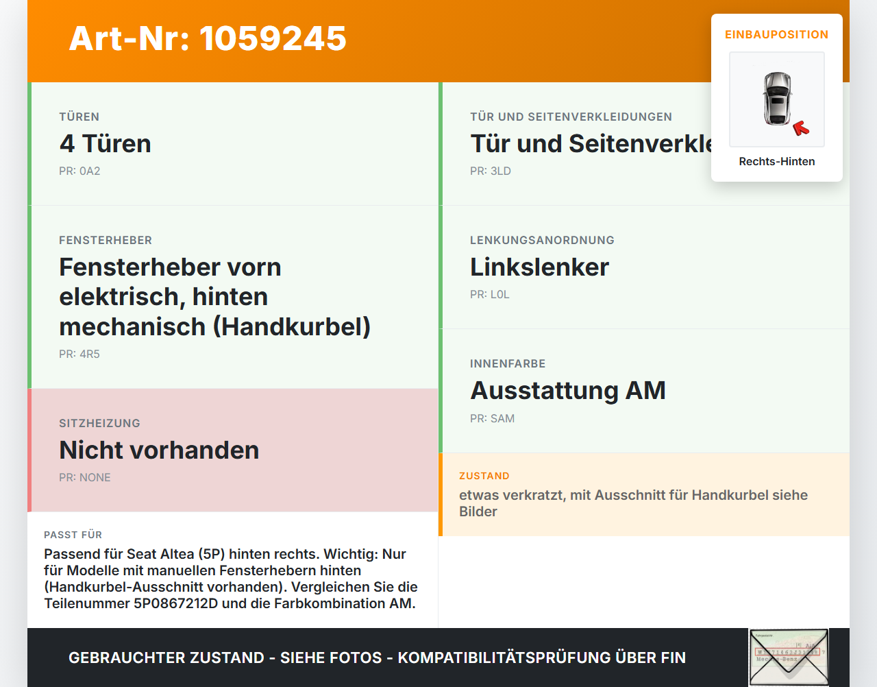 Seat Altea 5P 04-09 Türverkleidung Türpappe Rechts Hinten Seat Altea 5P 04-09 21.11.2007 5P0867212D gebraucht Vorschau 3