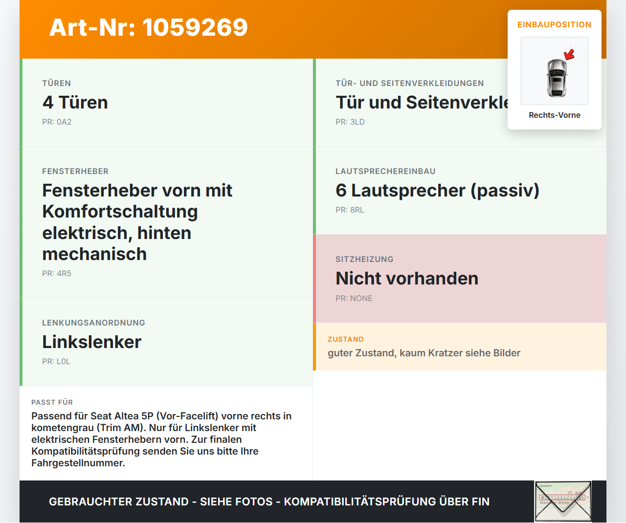 Seat Altea 5P 04-09 Türverkleidung Türpappe Rechts Vorne Seat Altea 5P 04-09 21.11.2007 5P0867012B 197009091-05... Vorschau 3