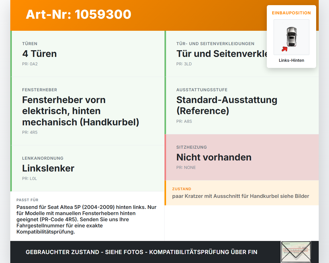 Seat Altea 5P 04-09 Türverkleidung Türpappe Links Hinten Seat Altea 5P 04-09 21.11.2007 5P0867211D gebraucht Vorschau 3