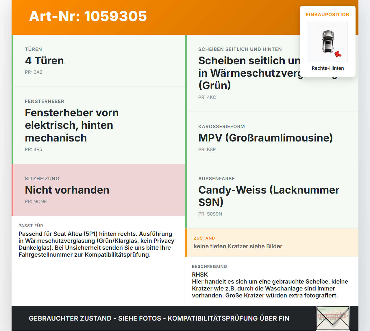 Seat Altea 5P 04-09 Seitenscheibe Karossen Türscheibe Scheibe Rechts Hinten Seat Altea 5P 04-09 21.11.2007... Vorschau 3