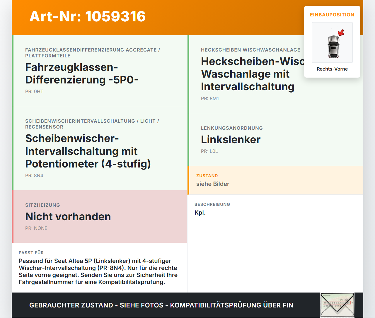 Seat Altea 5P 04-09 Wischermotor mit Wischergestänge Vorne Rechts Seat Altea 5P 04-09 21.11.2007 5P0955024D... Vorschau 3