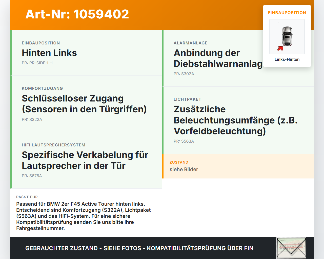BMW 218i F45 14-18 Kabelbaum für Tür und Fensterheber Links Hinten BMW 218i F45 14-18 17.07.2017 9361601... Vorschau 3