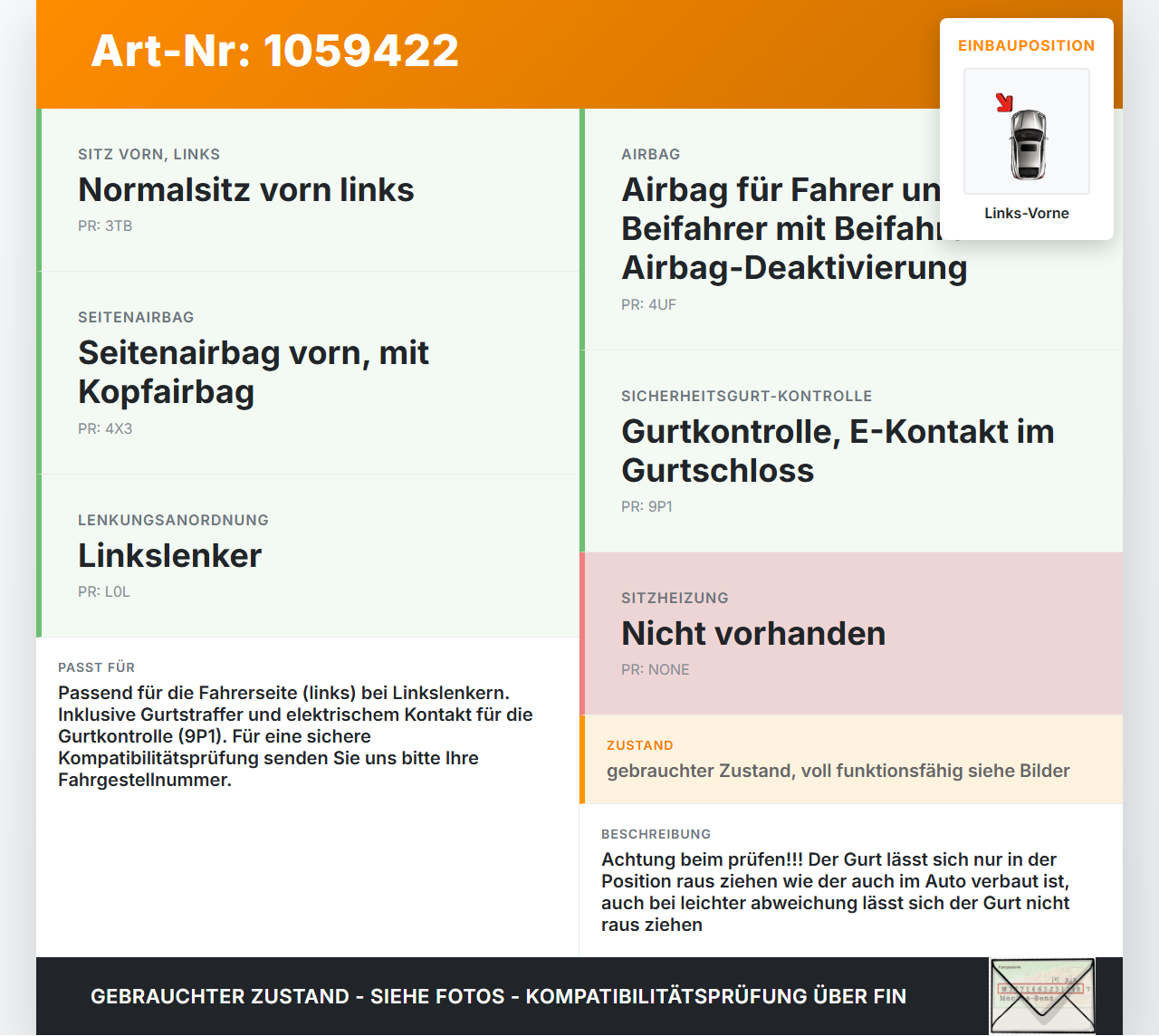 Seat Altea 5P 04-09 Gurt Sicherheitsgurt m. Gurtstraffer Fahrer Links Vorne Seat Altea 5P 04-09 21.11.2007... Vorschau 3