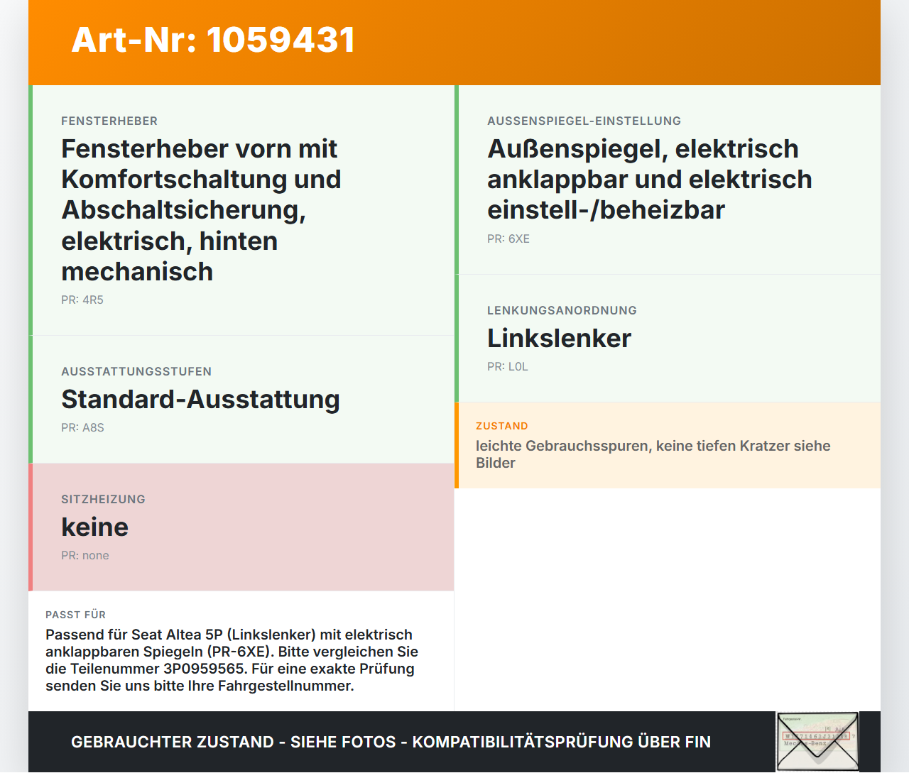 Seat Altea 5P 04-09 Spiegelverstellung Aussenspiegel Schalter Seat Altea 5P 04-09 21.11.2007 5P0959565 3P0959565... Vorschau 3