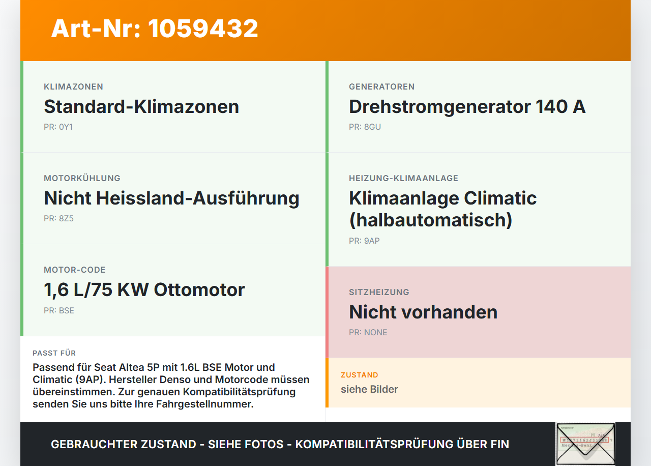 Seat Altea 5P 04-09 1,6 75KW Klimakompressor Klima Kompressor Seat Altea 5P 04-09 21.11.2007 1K0820859S 1K0820859D... Vorschau 3