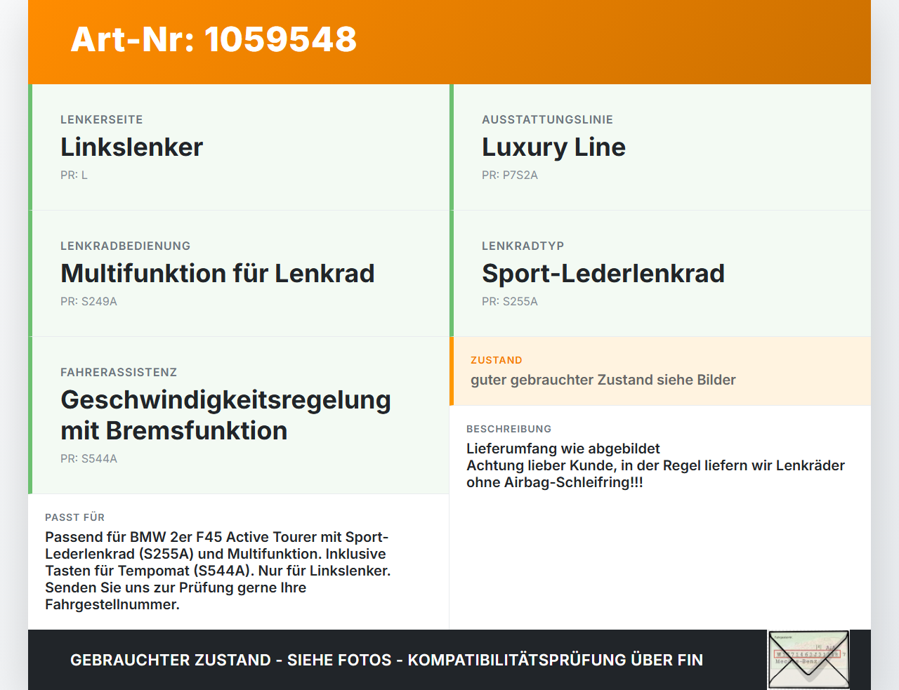 BMW 218i F45 14-18 Lederlenkrad 3-Speichen Sportlenkrad BMW 218i F45 14-18 17.07.2017 6860357 32306860357 3082512... Vorschau 3