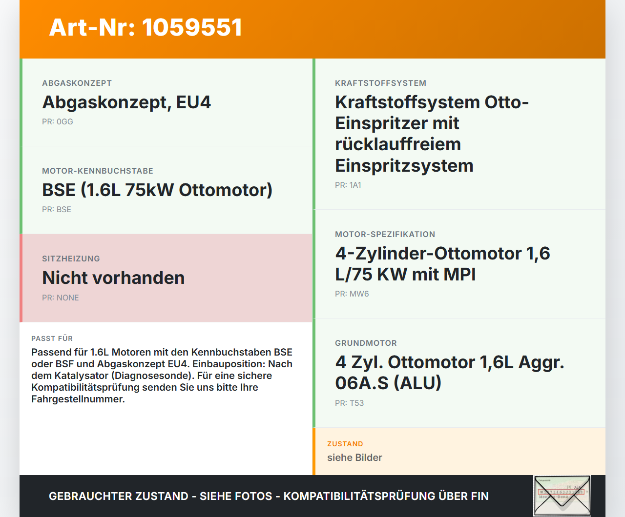 Seat Altea 5P 04-09 1,6 75KW Lambdasonde Nachkat Seat Altea 5P 04-09 21.11.2007 06A906262BS gebraucht Vorschau 3