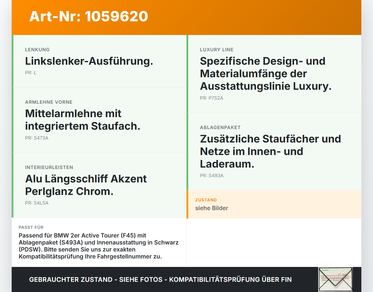 BMW 218i F45 14-18 Ablagefach Staufach Fach BMW 218i F45 14-18 17.07.2017 9263402 51169263402 gebraucht Vorschau 3