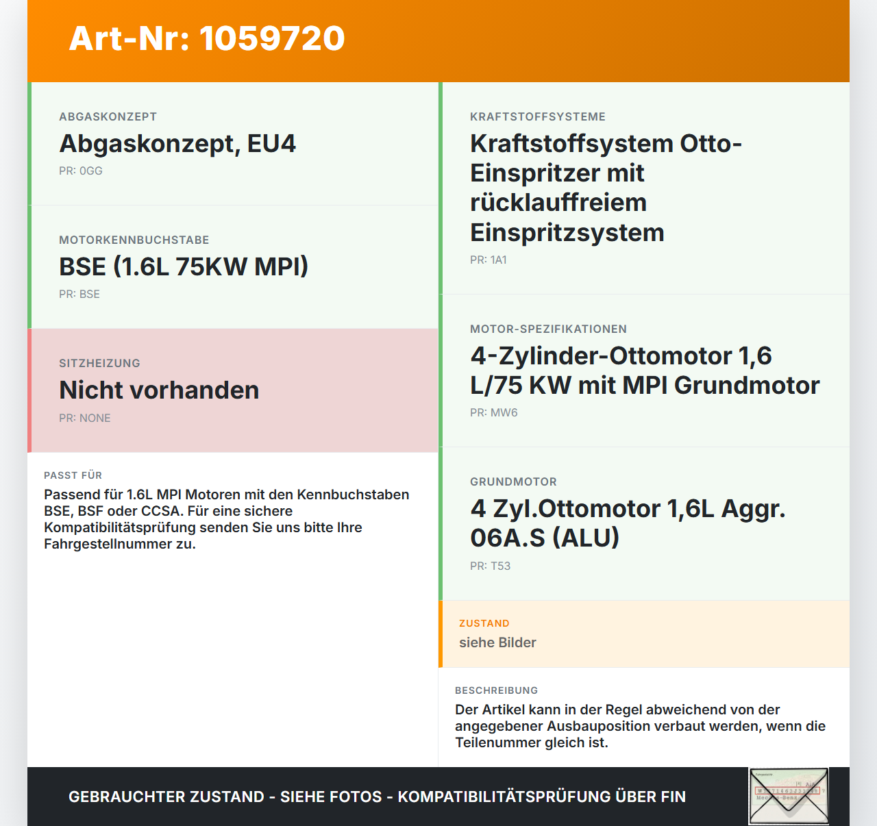 Seat Altea 5P 04-09 1,6 75KW Injektor Einspritzdüse Zyl.2 Seat Altea 5P 04-09 21.11.2007 06A906031BT gebraucht Vorschau 3