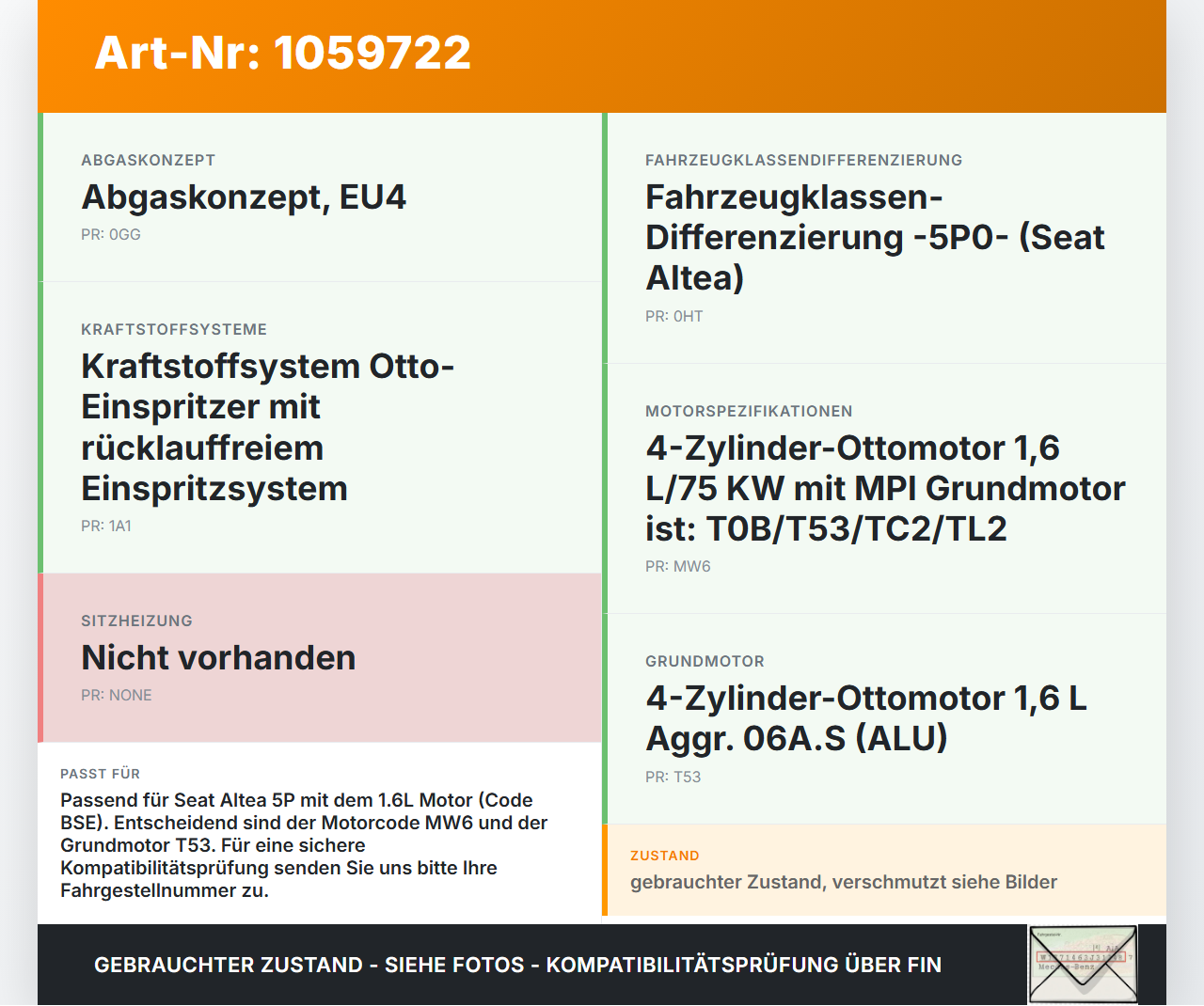 Seat Altea 5P 04-09 1,6 75KW BSE Ölmessstab Öl Stab Seat Altea 5P 04-09 21.11.2007 06A115611R gebraucht Vorschau 3