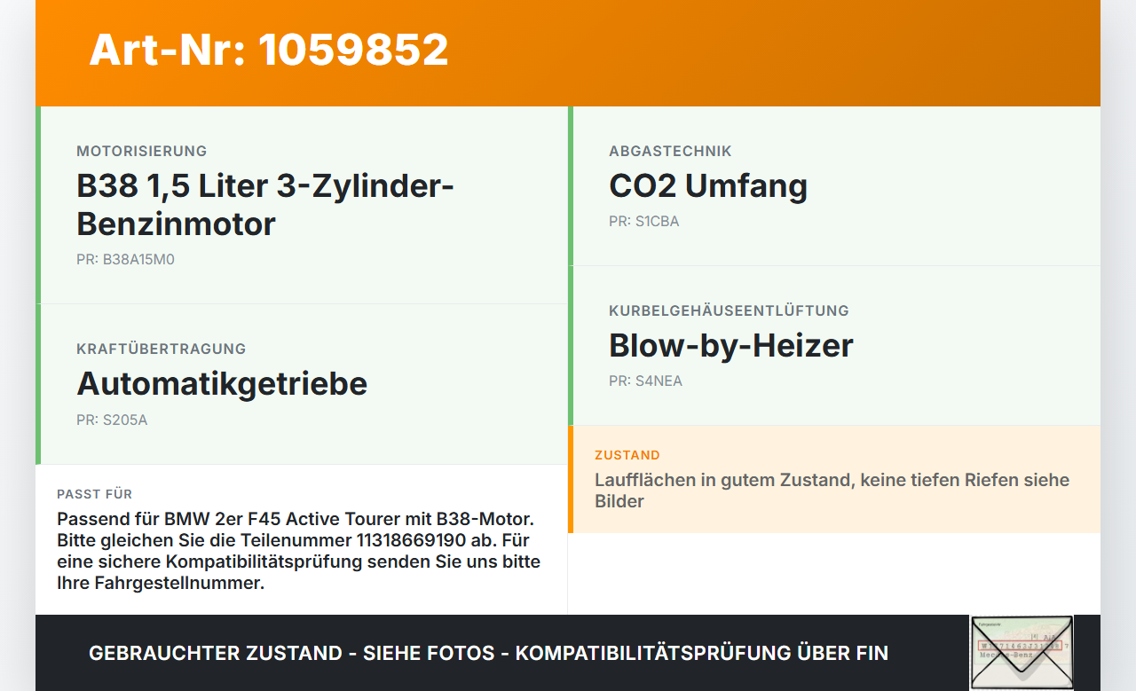 BMW 218i F45 14-18 1,5 100KW B38A15M0 Nockenwelle Auslass BMW 218i F45 14-18 17.07.2017 8669190 11318669190 8618191... Vorschau 3