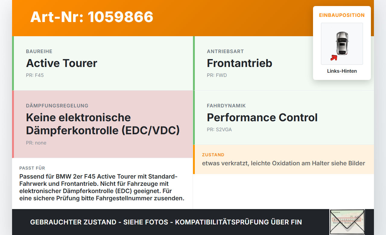 BMW 218i F45 14-18 Federbein Stossdämpfer Hinten Links BMW 218i F45 14-18 17.07.2017 6887329 33506887329 6874458... Vorschau 3