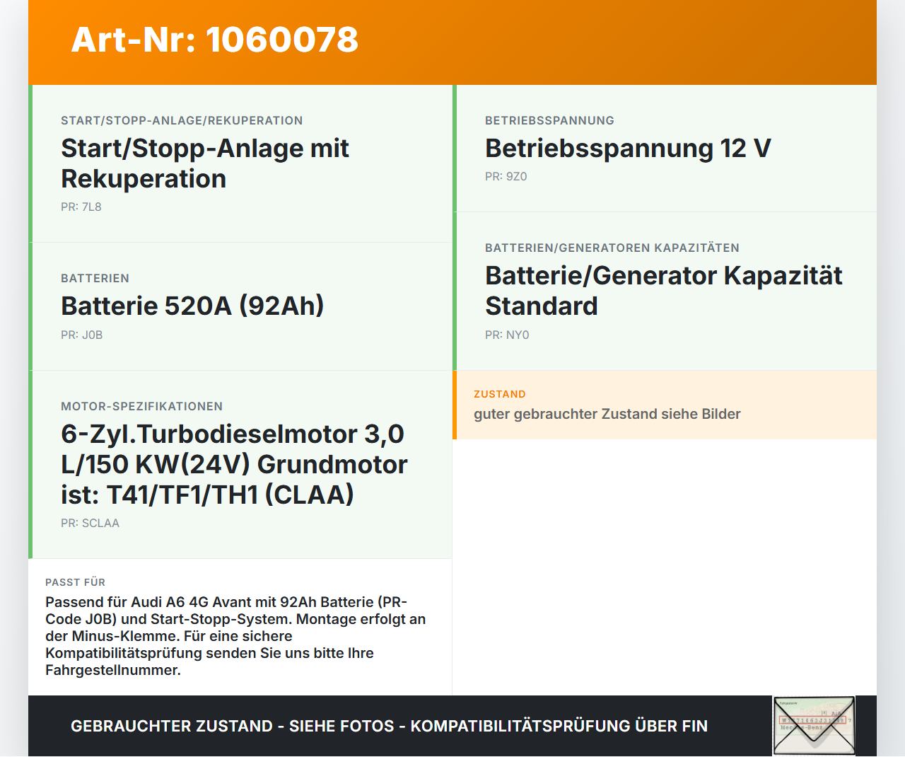 Audi A6 4G 11-14 Kombi Sicherung Überlastschutz f. Batterie Minus Klemme Audi A6 4G 11-14 11.04.2012 000915105CE... Vorschau 3