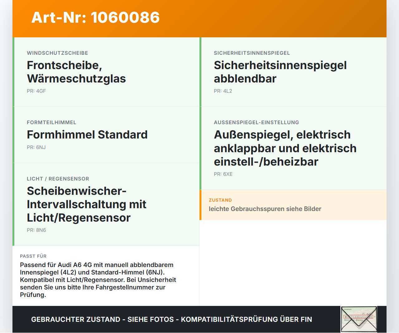 Audi A6 4G 11-14 Innenspiegel Rückspiegel Spiegel Innen Audi A6 4G 11-14 11.04.2012 8T0857511 gebraucht Vorschau 3