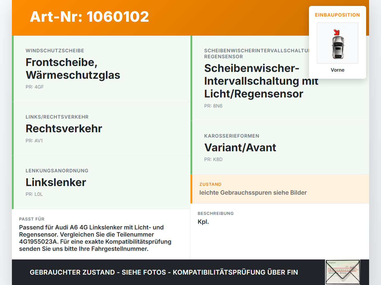 Audi A6 4G 11-14 Wischermotor m. Wischergestänge Vorne Audi A6 4G 11-14 11.04.2012 4G1955023A 4G1955119 3397021411... Vorschau 3