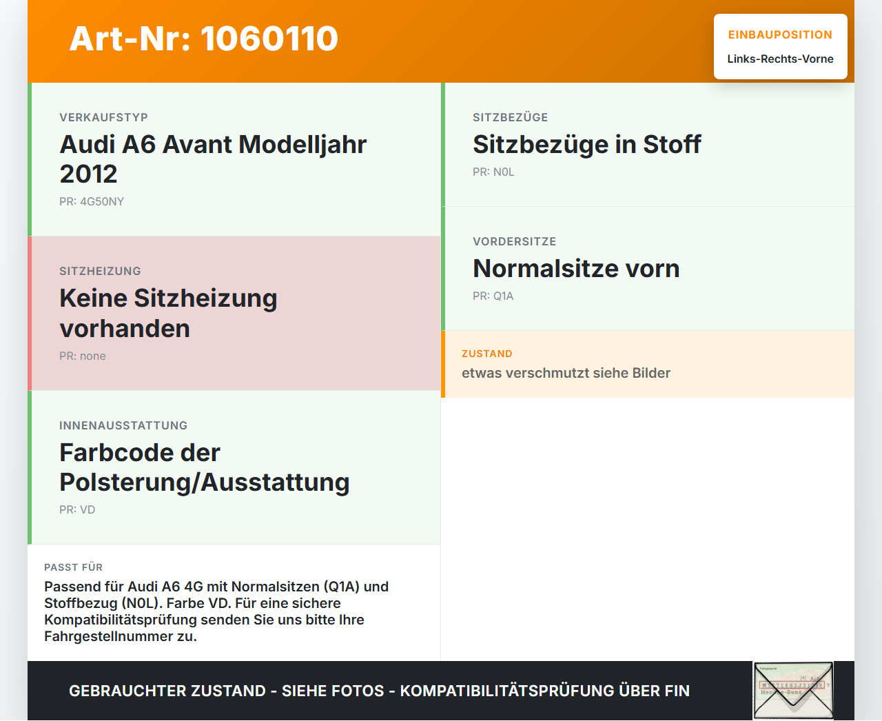 Audi A6 4G 11-14 Kopfstütze für Fahrer Sitz Rechts oder Links Vorne Audi A6 4G 11-14 11.04.2012 4G8881901AB gebraucht Vorschau 3