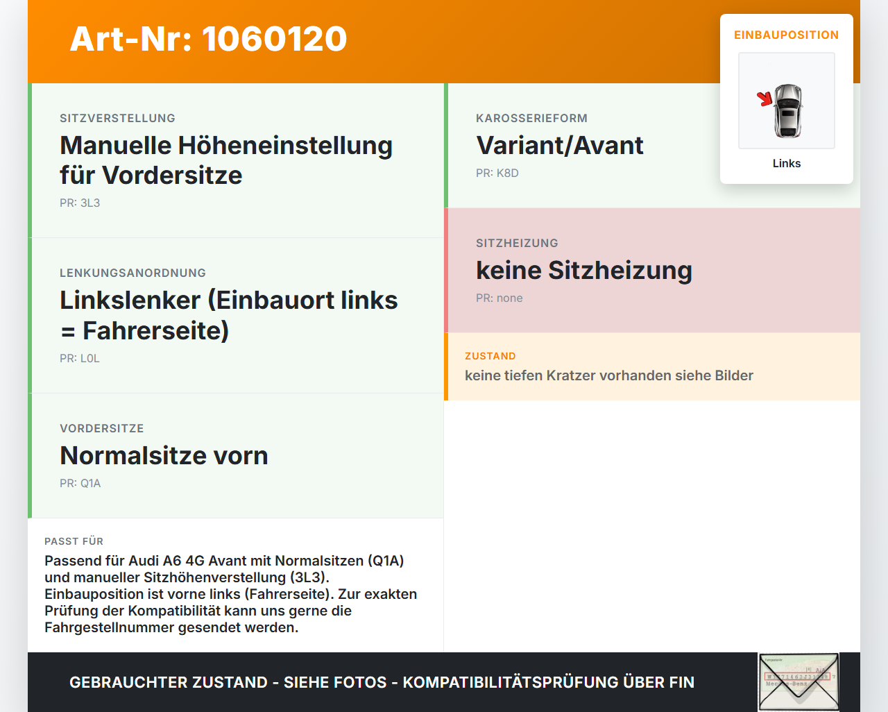 Audi A6 4G 11-14 Kombi Ablagefach Staufach Fach für Sitz Links Audi A6 4G 11-14 11.04.2012 8K0882601B gebraucht Vorschau 3