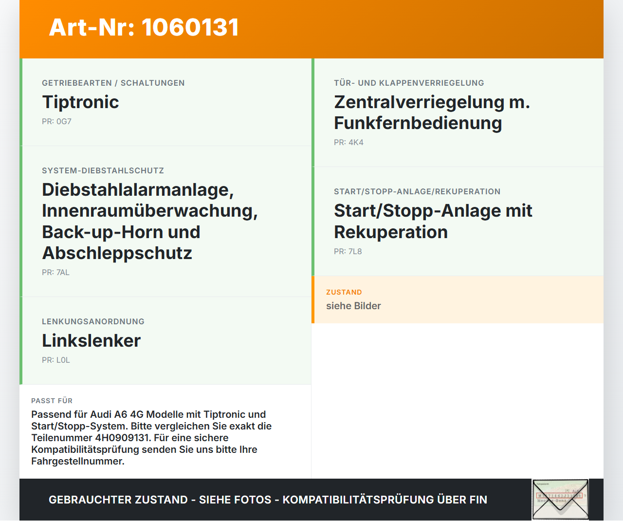 Audi A6 4G 11-14 Steuergerät Zündanlassschalter Audi A6 4G 11-14 11.04.2012 4H0909131 gebraucht Vorschau 3