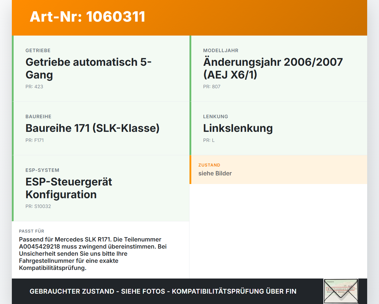 Mercedes SLK R171 04-08 ESP Sensor Steuergerät Drehratensensor Mercedes SLK R171 04-08 23.11.2006 A0045429218... Vorschau 3