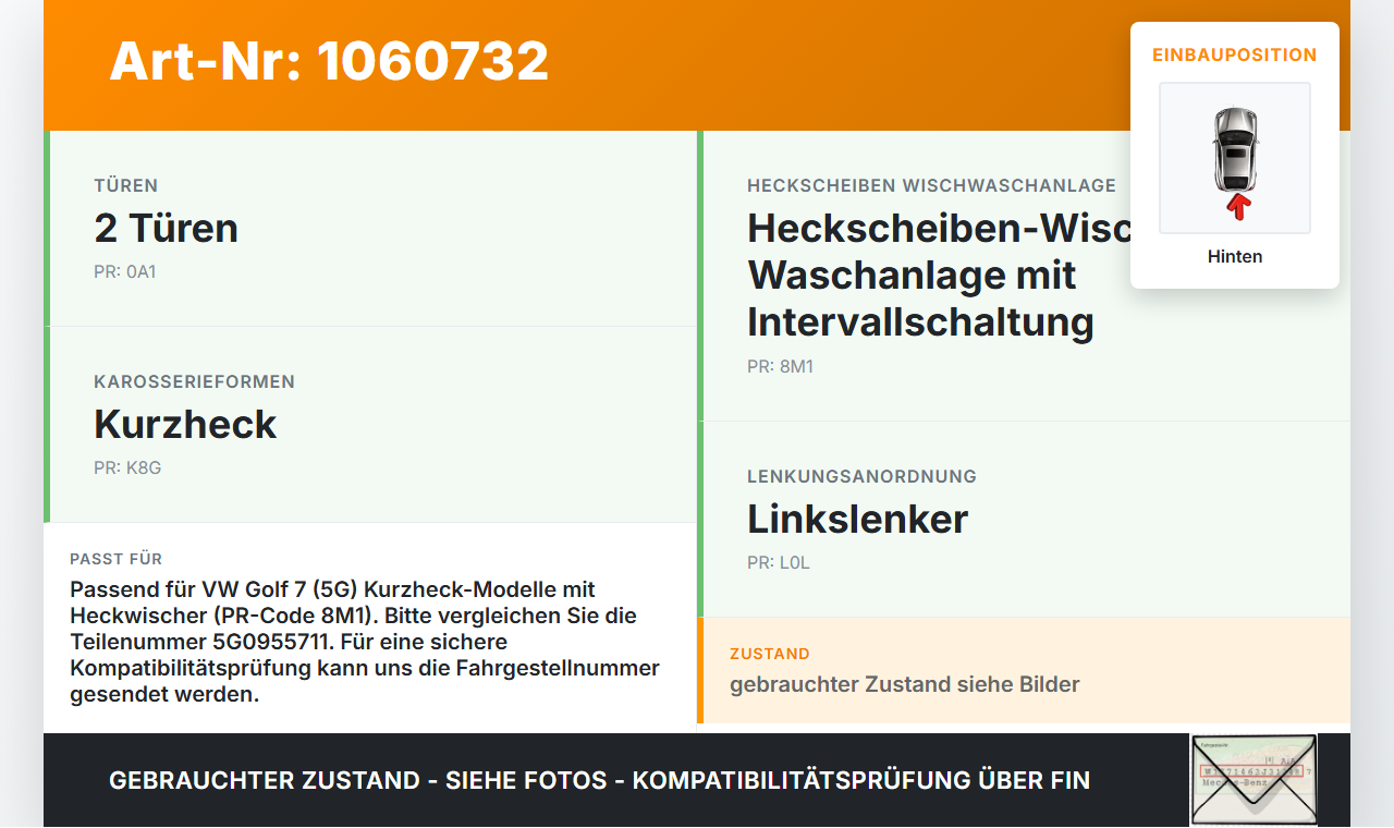 VW Golf 7 VII 5G 12-17 3T Wischermotor Hinten Heckwischermotor VW Golf 7 VII 5G 12-17 22.11.2013 5G0955711A... Vorschau 3