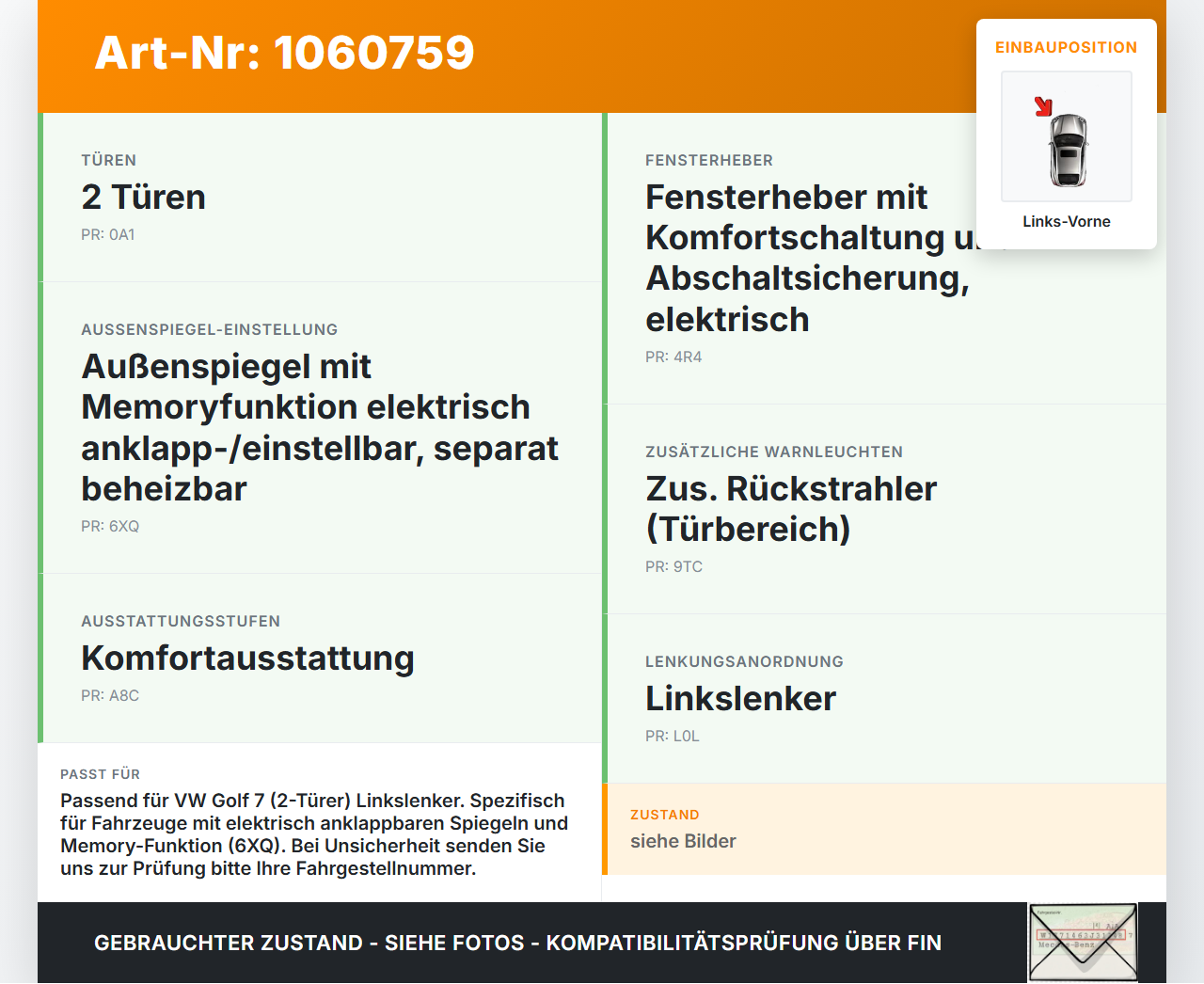 VW Golf 7 VII 5G 12-17 3T Kabelbaum Tür und Fensterheber Links Vorne VW Golf 7 VII 5G 12-17 22.11.2013 5G3971120FR... Vorschau 3