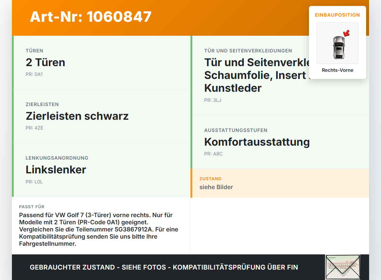 VW Golf 7 VII 5G 12-17 3T Dichtung für Rahmen Tür Rechts Vorne VW Golf 7 VII 5G 12-17 22.11.2013 5G3867912A... Vorschau 3