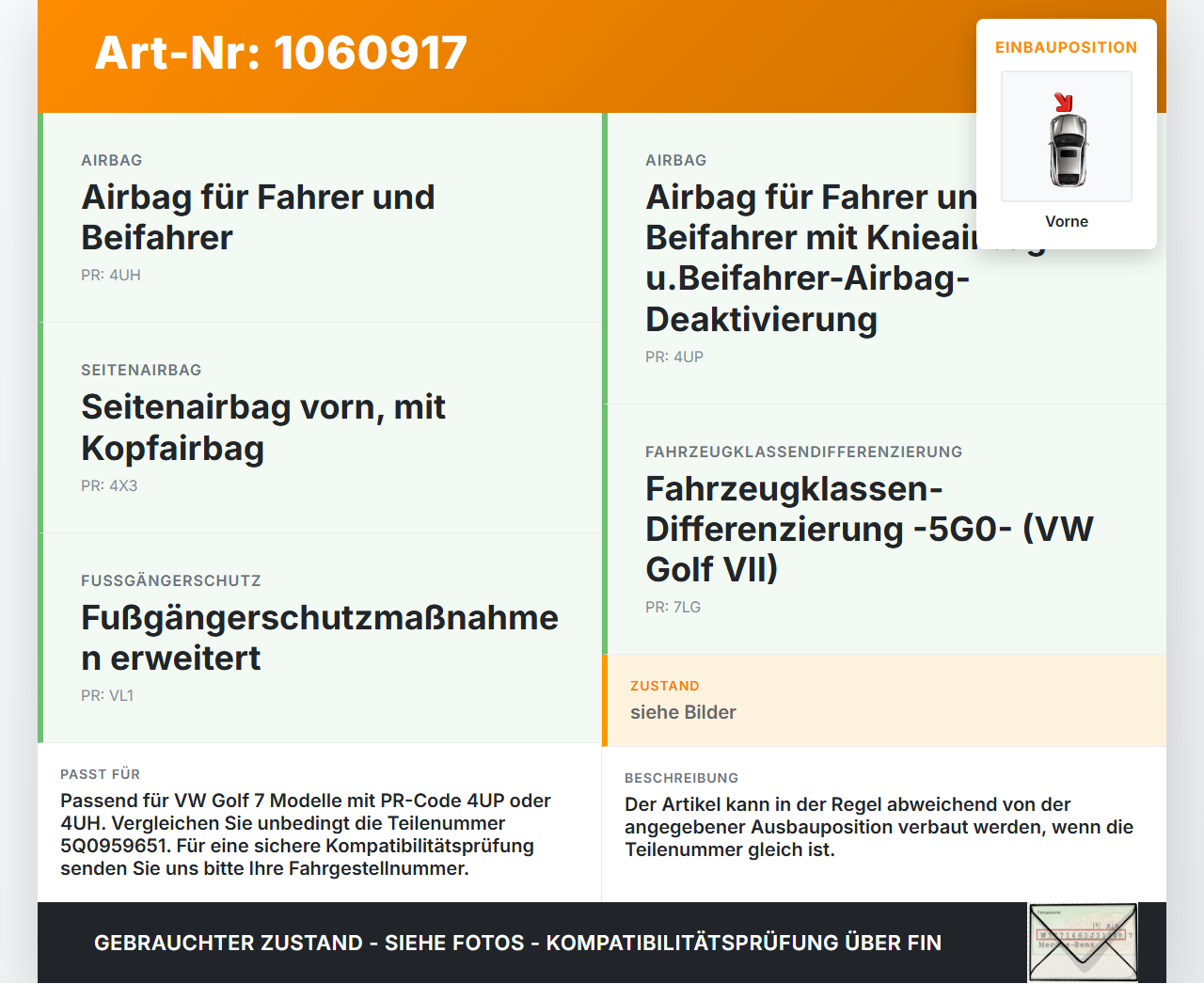 VW Golf 7 VII 5G 12-17 Sensor für Airbag Crashsensor Airbagsensor Vorne VW Golf 7 VII 5G 12-17 22.11.2013... Vorschau 3
