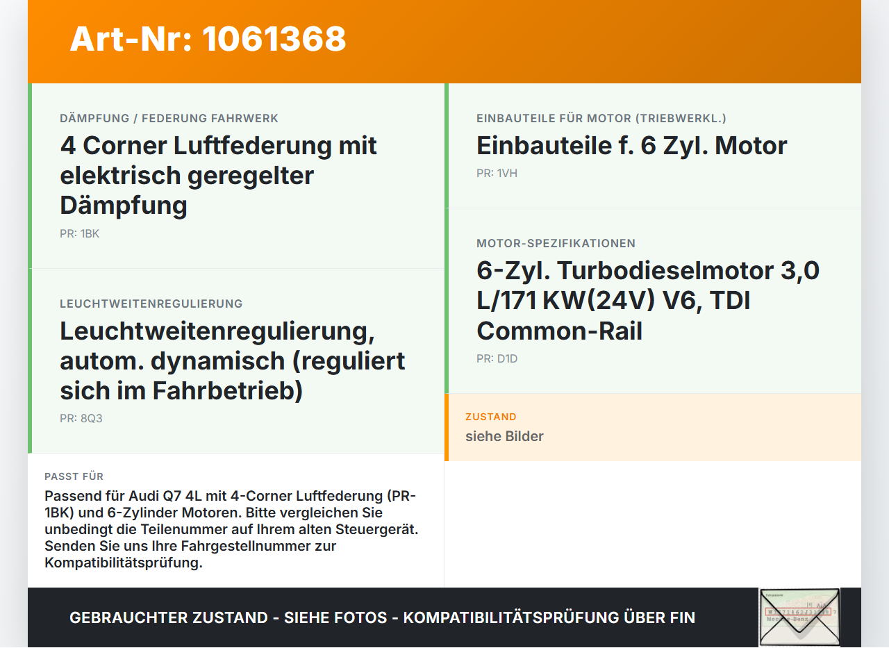 Audi Q7 4L 05-09 Steuergerät SG Orig. Luftfahrwerk Luftfederung Modul Audi Q7 4L 05-09 26.06.2007 4L0910553C... Vorschau 3