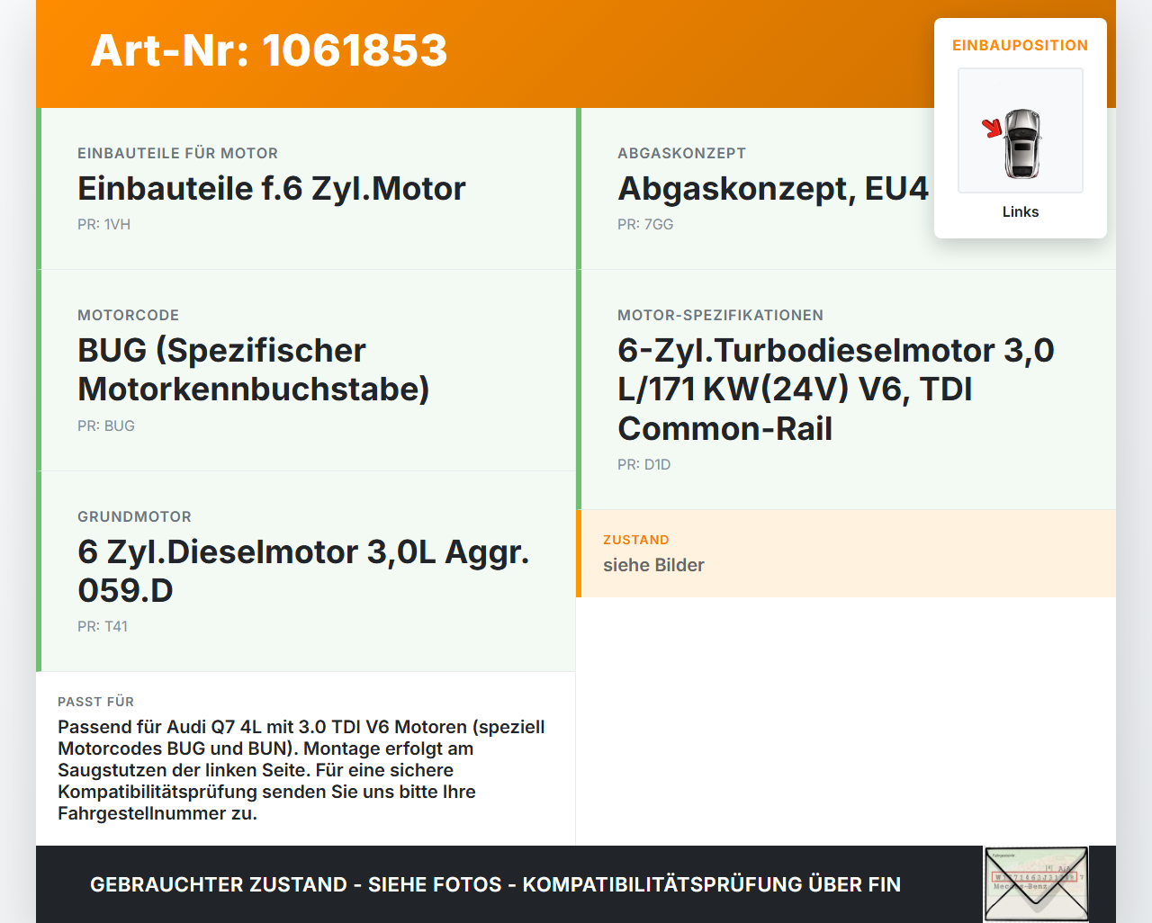 Audi Q7 4L 05-09 Stellmotor Stellelement Drallklappen für Saugrohr Links Audi Q7 4L 05-09 26.06.2007 059129086M... Vorschau 3