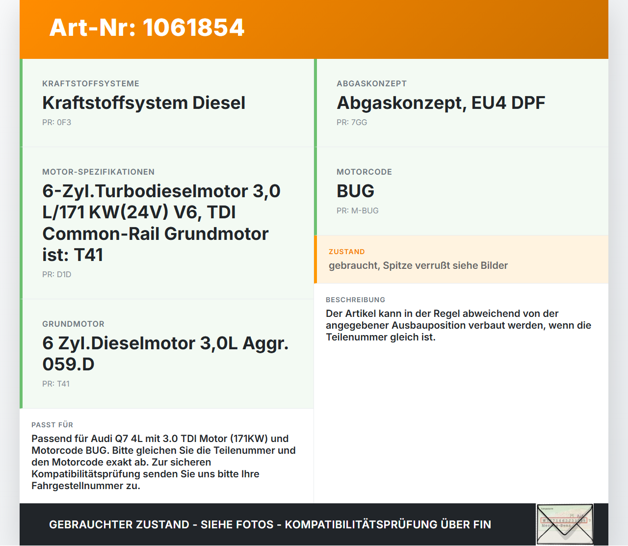 Audi Q7 4L 05-09 TDI 3,0 171KW Injektor Einspritzdüse Zyl.4 Audi Q7 4L 05-09 26.06.2007 059130277BD 059130277AH... Vorschau 3