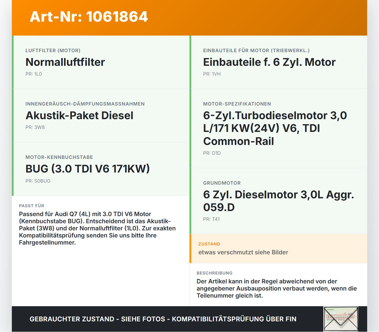 Audi Q7 4L 05-09 TDI 3,0 171KW Ansaugrohr Ansauggeräuschdämpfer Audi Q7 4L 05-09 26.06.2007 059129955AM gebraucht Vorschau 3