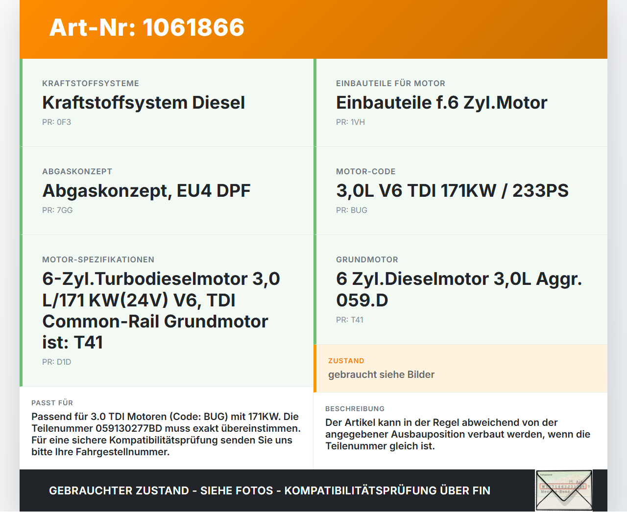 Audi Q7 4L 05-09 TDI 3,0 171KW Injektor Einspritzdüse 3 Audi Q7 4L 05-09 26.06.2007 059130277BD 059130277AH... Vorschau 3
