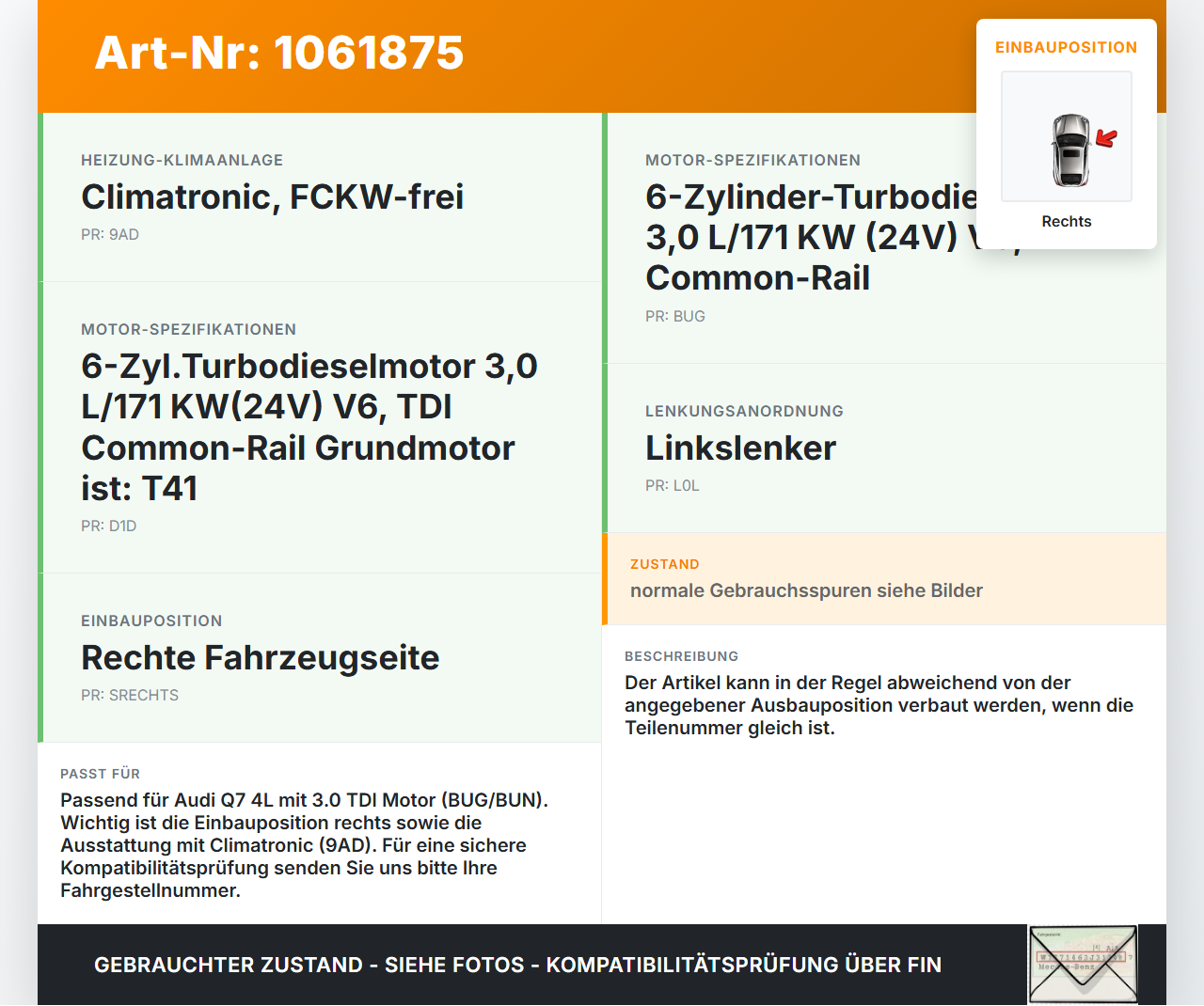 Audi Q7 4L 05-09 Luftklappenstellmotor Stellmotor Umschaltklappe Rechts Audi Q7 4L 05-09 26.06.2007 059129086M... Vorschau 3