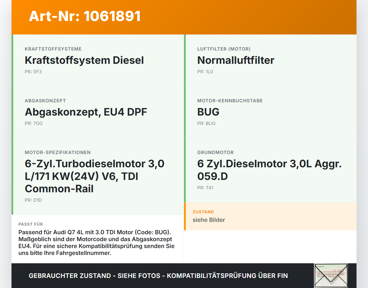 Audi Q7 4L 05-09 TDI 3,0 171KW Luftmassenmesser LMM Sensor Luftmengenmesser Audi Q7 4L 05-09 26.06.2007 059906461K... Vorschau 3