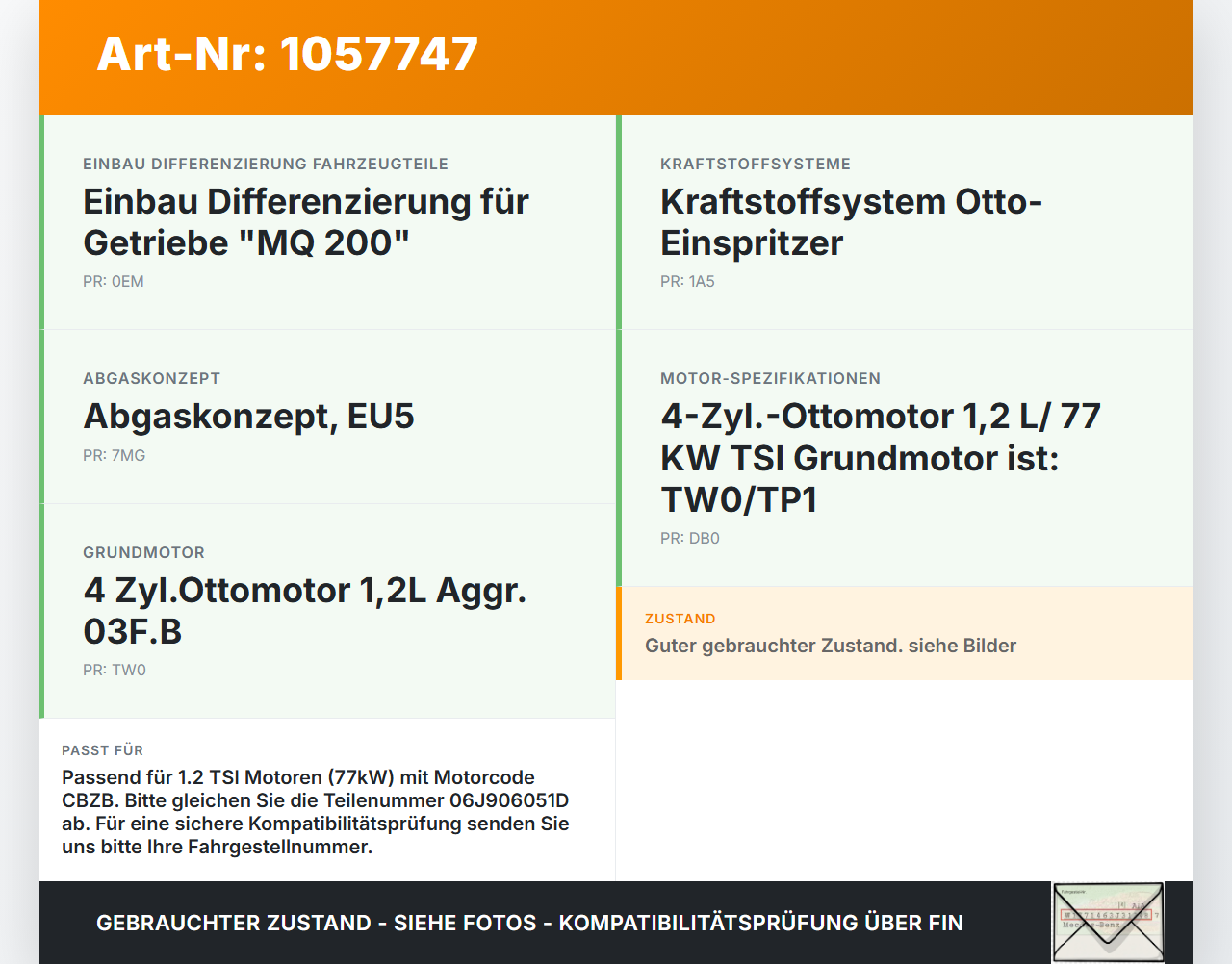 VW Golf VI 6 09-13 TSI 1,2 77KW Railsensor Drucksensor VW Golf VI 6 09-13 15.10.2012 06J906051D gebraucht Vorschau 3