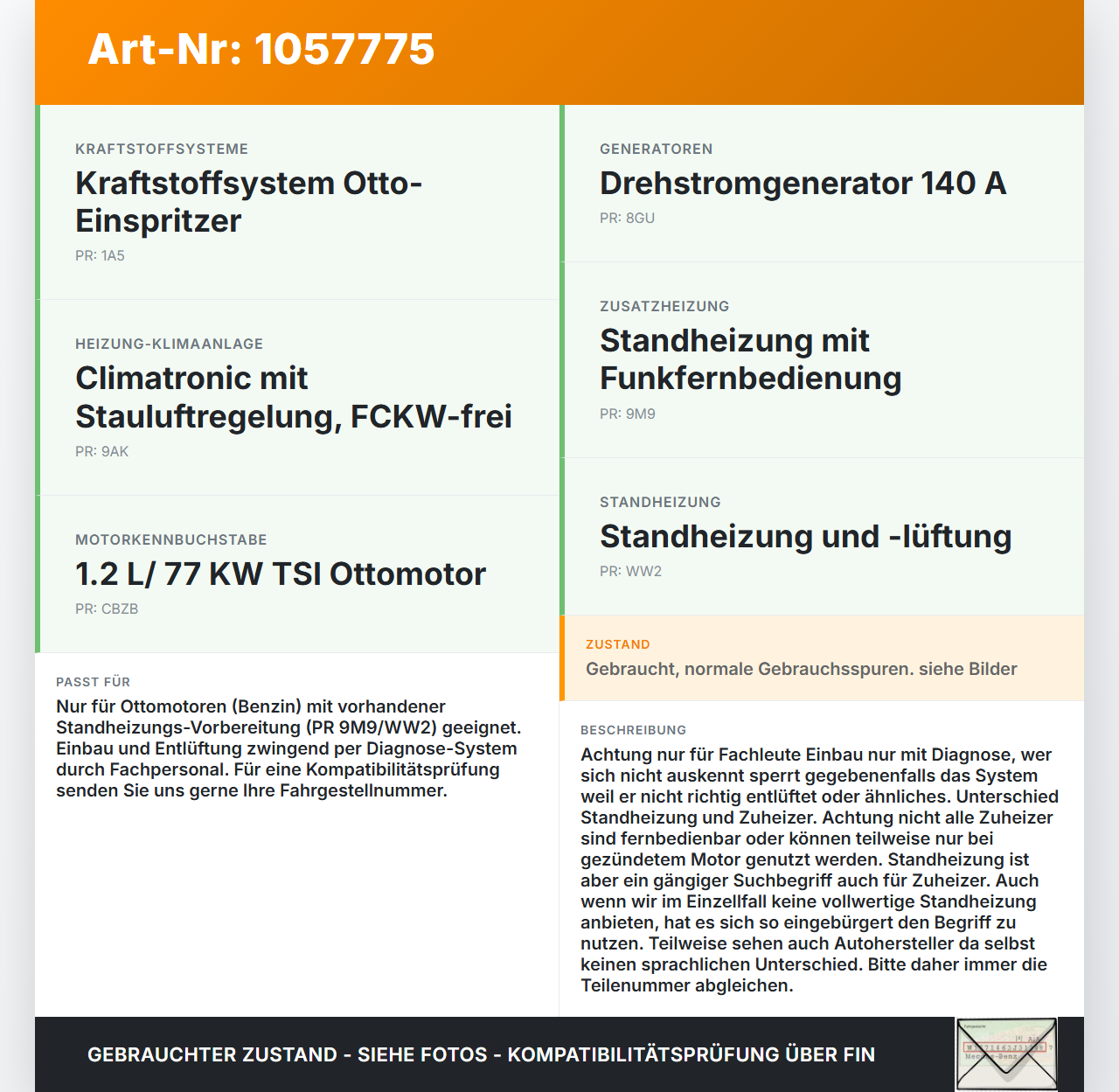 VW Golf VI 6 09-13 Standheizung Zuheizer Orig. Webasto VW Golf VI 6 09-13 15.10.2012 1K0815007BR 1K0815005MK gebraucht Vorschau 3