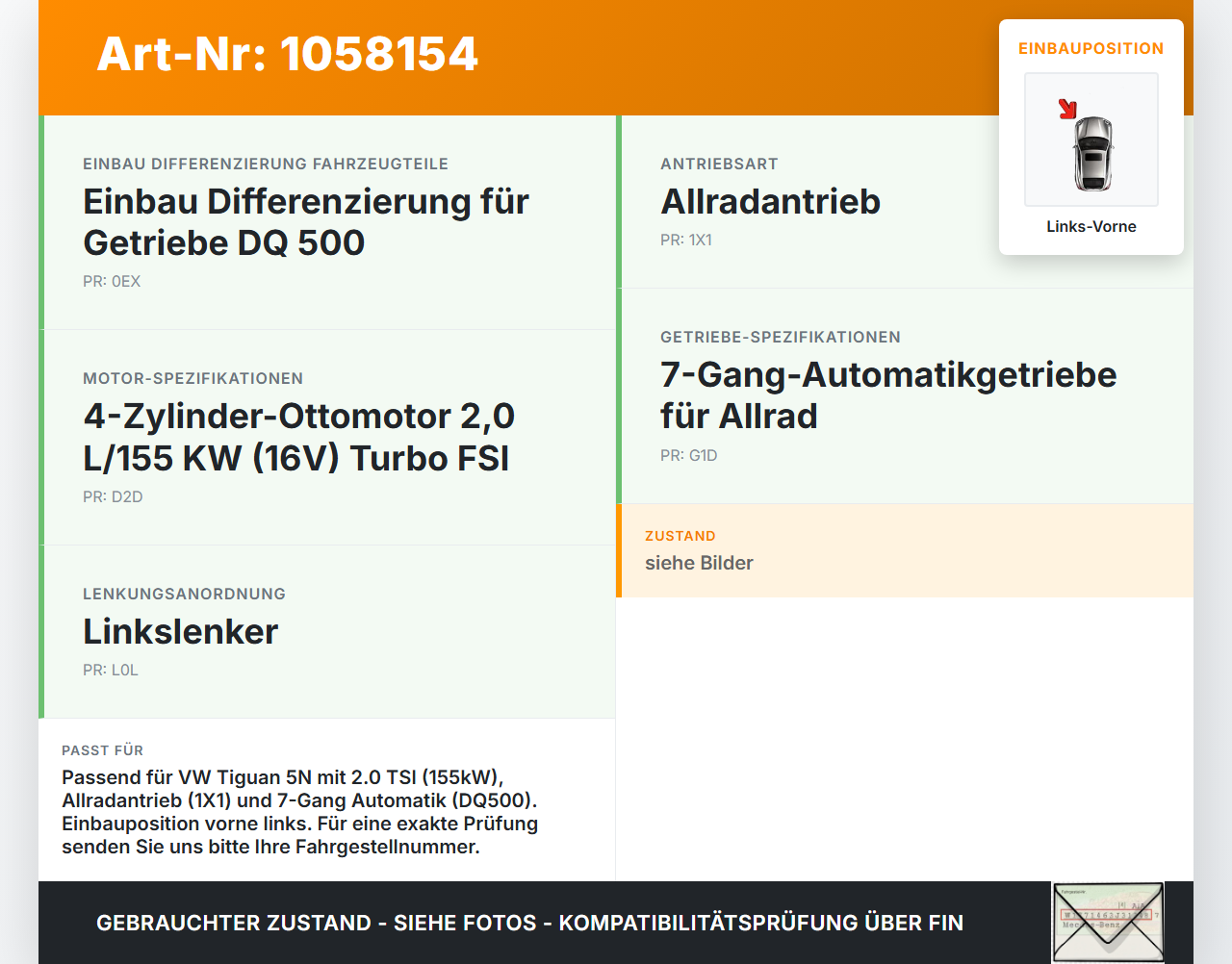 VW Tiguan 5N 11-16 2,0 155KW Autom 4WD Antriebswelle Gelenkwelle Links Vorne VW Tiguan 5N 11-16 12.12.2012... Vorschau 3