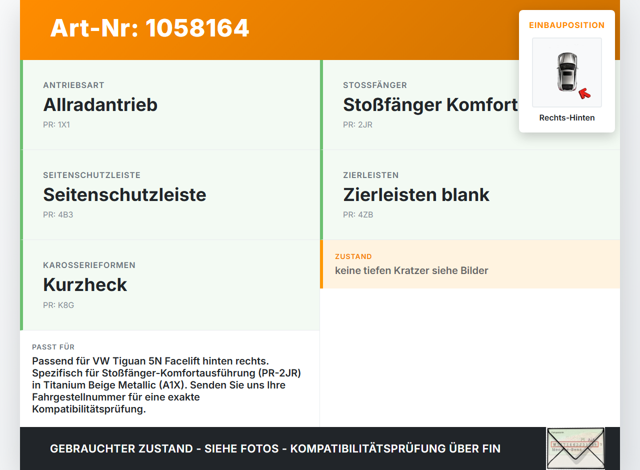 VW Tiguan 5N 11-16 Leiste für Kotflügel Rechts Hinten LA1X VW Tiguan 5N 11-16 12.12.2012 5N0854820C gebraucht Vorschau 3