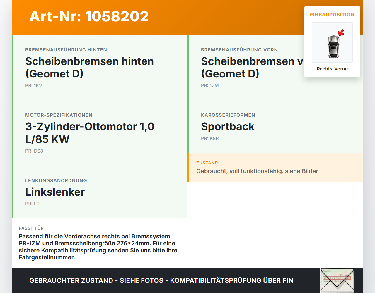 Audi A1 Sportback 18-24 1,0 85KW Bremssattel Bremszange Vorne Rechts Audi A1 Sportback 18-24 29.03.2019 2Q0615124A... Vorschau 3