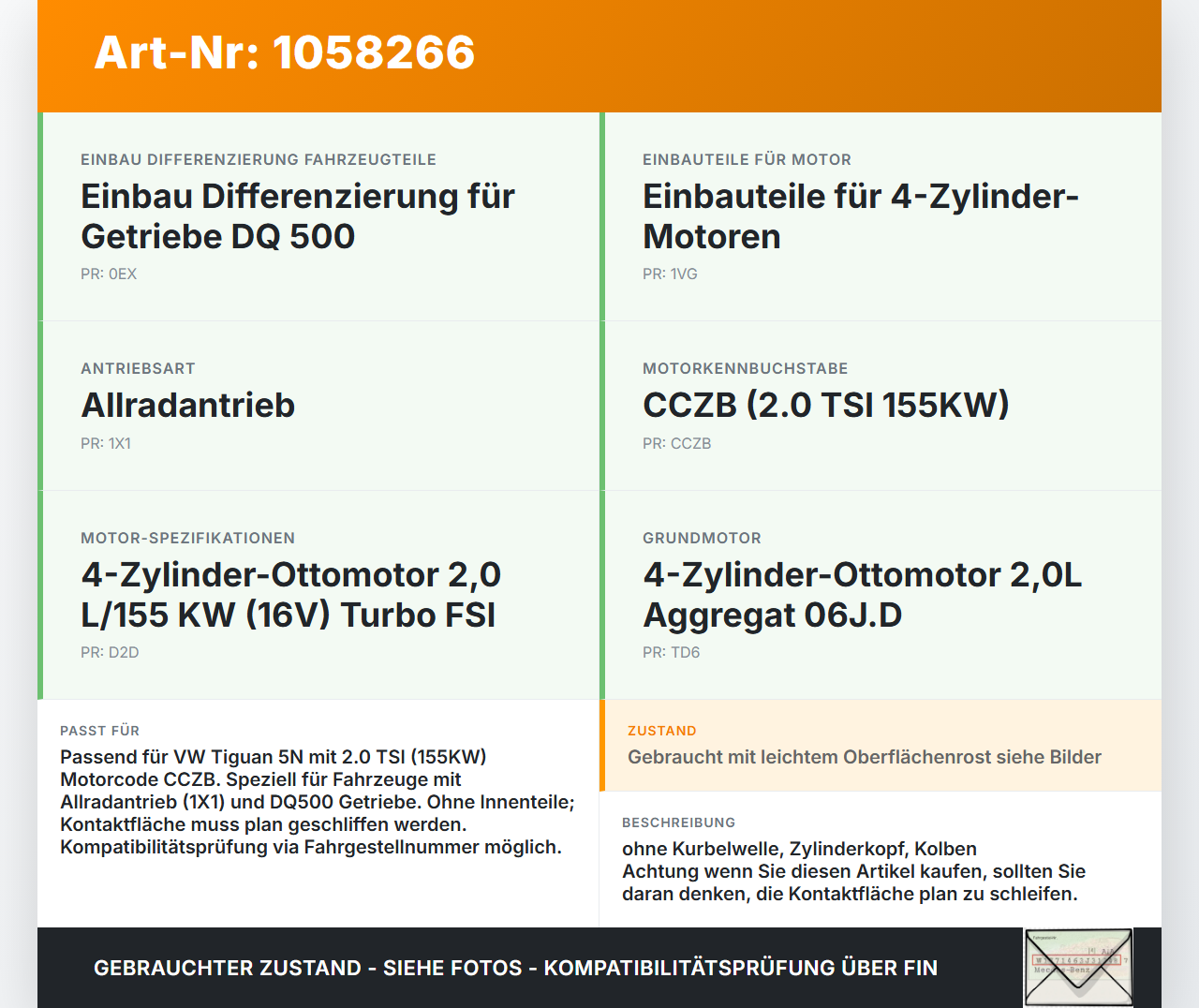 VW Tiguan 5N 11-16 2,0 155KW CCZB Motorblock für Motor VW Tiguan 5N 11-16 12.12.2012 06H103011AP 06H103021L gebraucht Vorschau 3