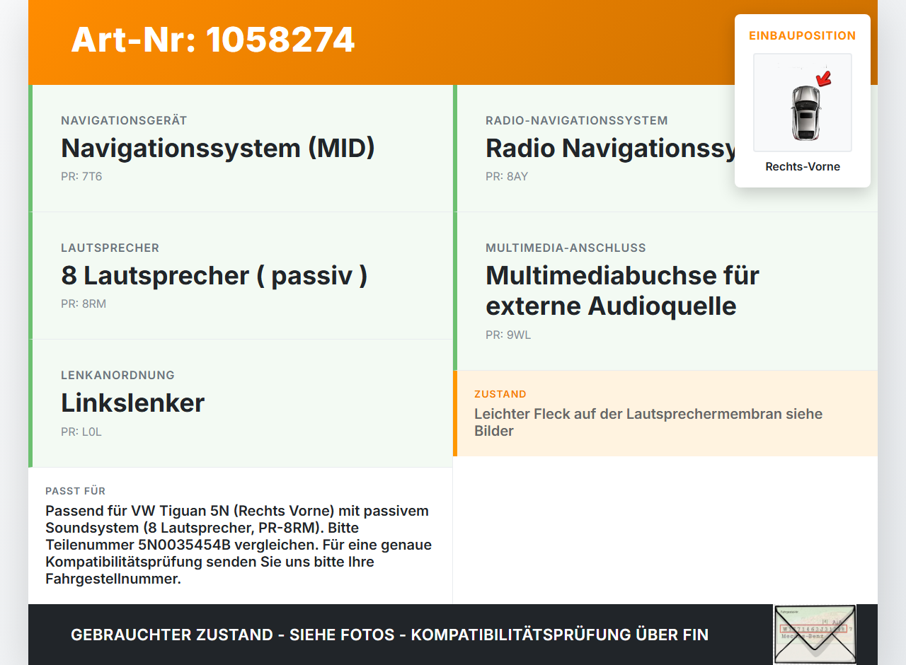 VW Tiguan 5N 11-16 Lautsprecher Rechts Vorne VW Tiguan 5N 11-16 12.12.2012 5N0035454B gebraucht Vorschau 3